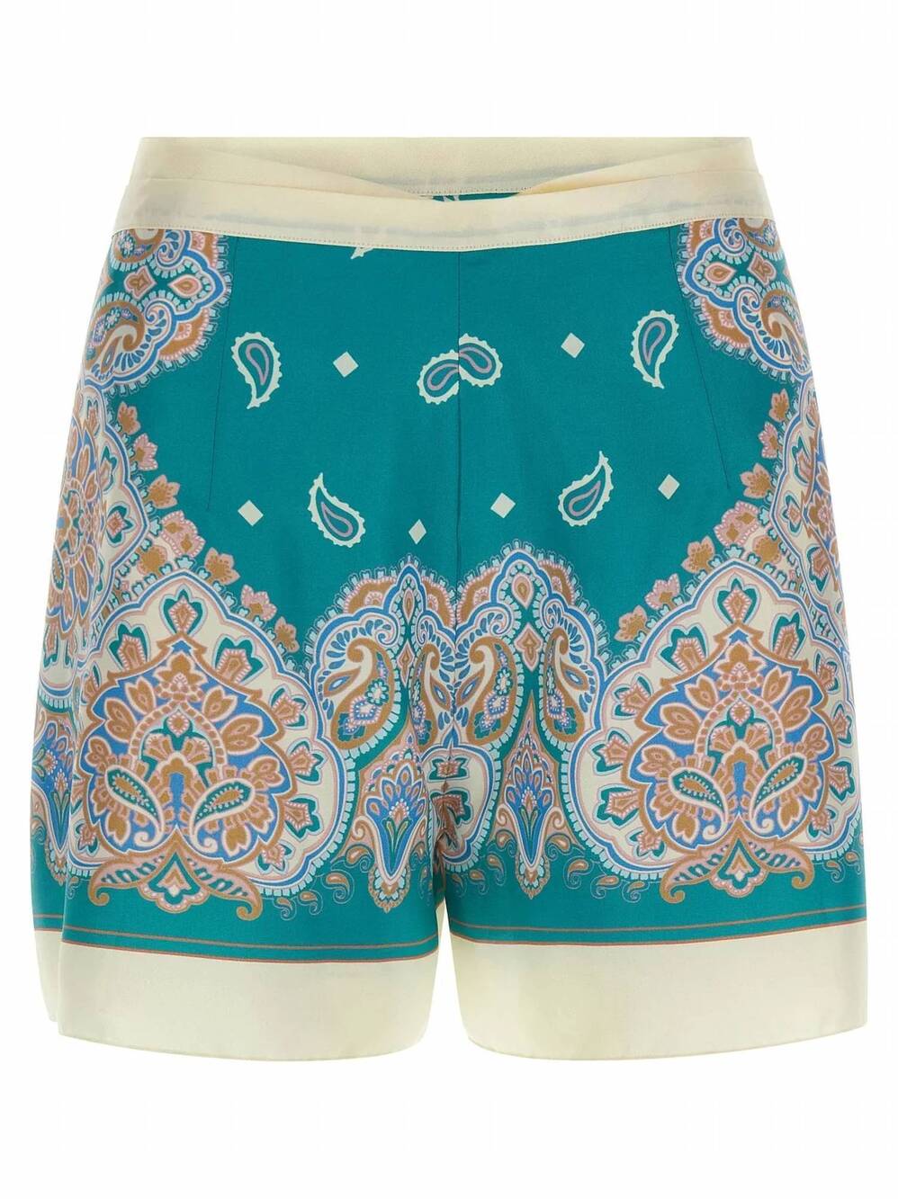NEW PINKO women's paisley print side-tie shorts in green
